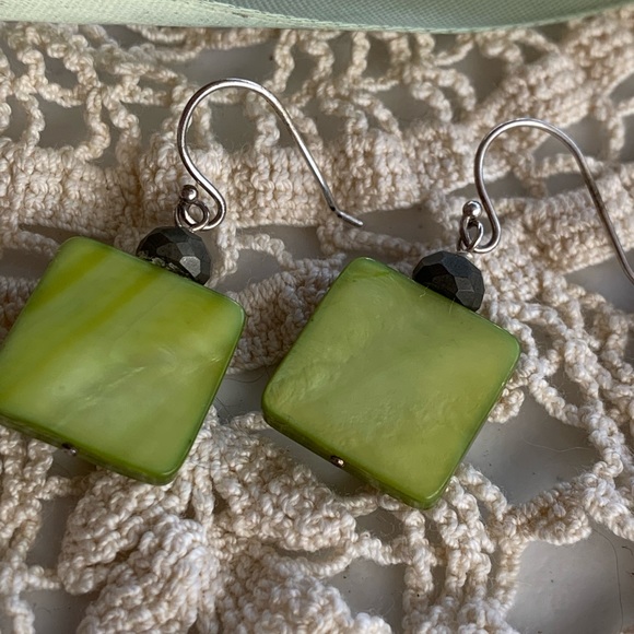 SILPADA Sterling Silver, Green Mother of Pearl and Pyrite Square Earrings - Picture 2 of 6